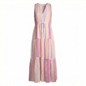 Liverpool Los Angeles Lavender Multi Stripe Tiered Maxi Dress Sleeveless Women’s